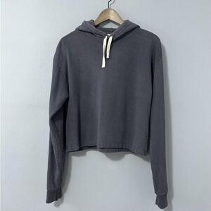 Jungmaven Hoodie Womens Large Gray Hemp Organic Cotton Fleece Cropped Pullover